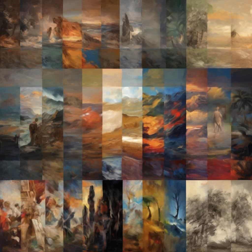 Ουράνιο τοπίο με μαγευτικά χρώματα και σύνθετα πουλιά, εκφράζοντας εσωτερική ελευθερία και δημιουργικότητα.