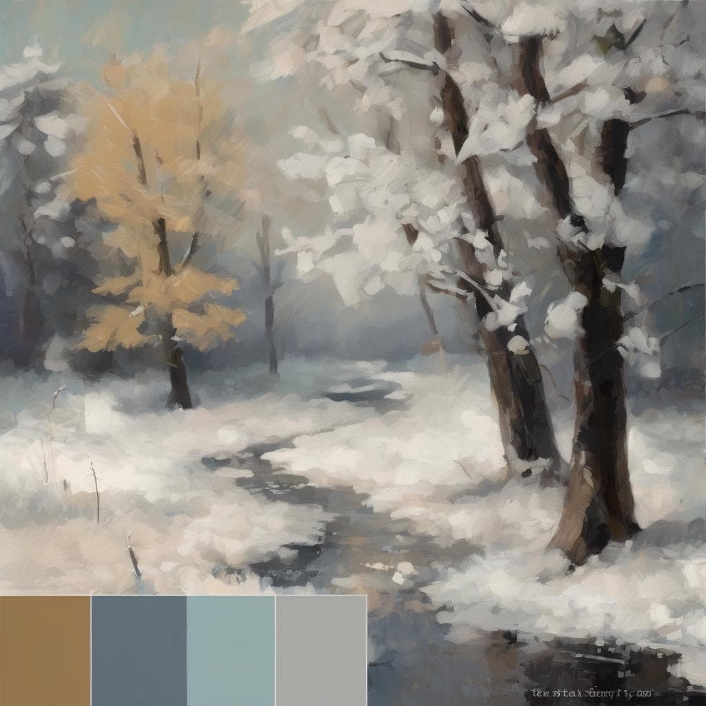Χειμερινή φύση με παγωμένα δέντρα και χιόνι, εσωτερική έκφραση μέσω τέχνης, αποτύπωση ομορφιάς και ηρεμίας, δημιουργική αποτύπωση της φύσης.